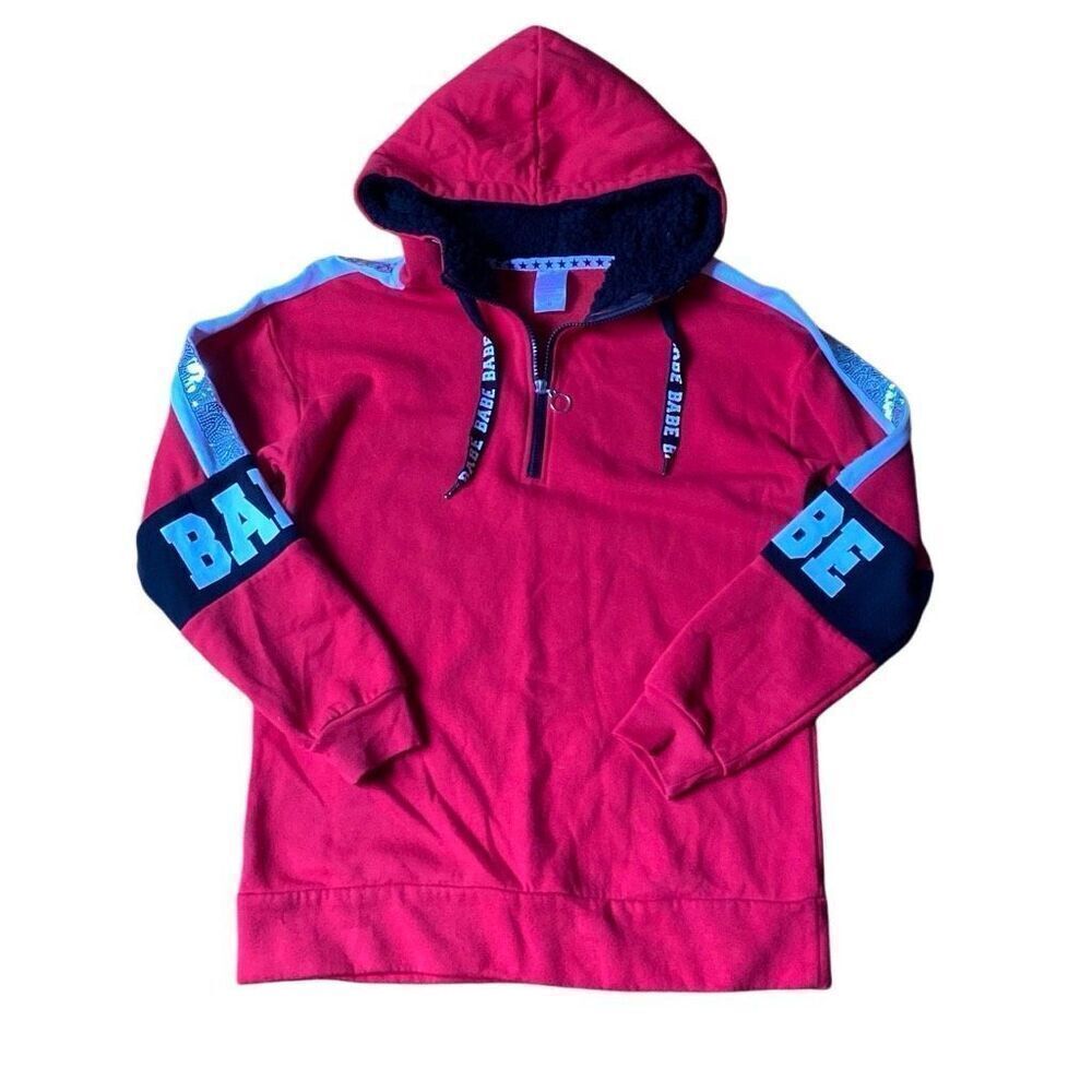 00s Vintage Y2K BABE 1/4 zip hoodie MEDIUM sequin Sherpa hood